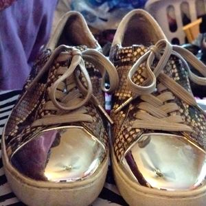 7M/37M "Michael Michael Kors" Sneakers, Faux Snakeskin, Silvertone Tipped Laces